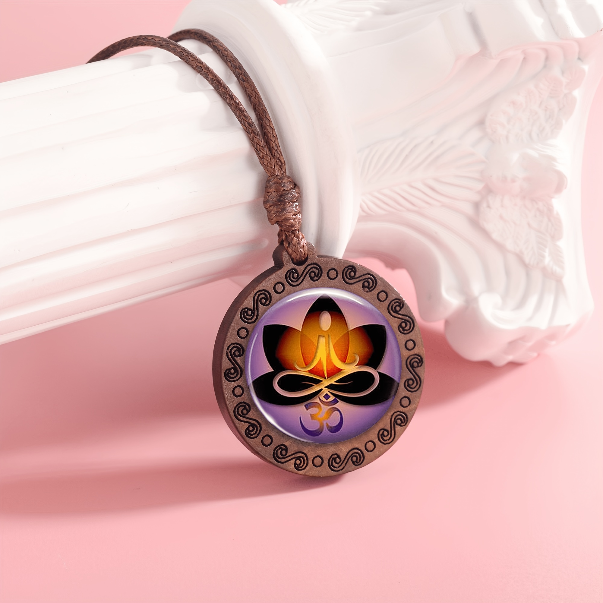Handmade Retro Wood & Gemstone Necklace, Unique Gift